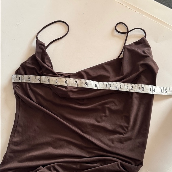 Lovers & Friends Odessa Espresso Brown Ruched Thin Strap Slip Maxi Gown size XL - Picture 9 of 12